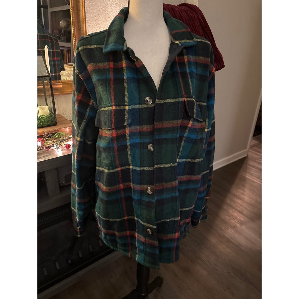 Old‎ Navy men's large heavy weight flannel plaid shirt green blue